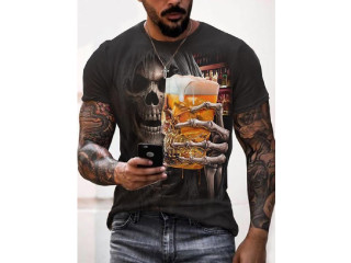 Camiseta 3D Impressa Masculina Skull Series Street Cool Sleeve Tops