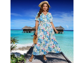 Vestidos Longos Casuais Com Botões Florais Plus Size 5XL ou de Amarração 36 a 44