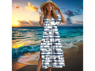 Vestido De Férias Havaiano Feminino Longo Com Fenda Summer New Style Plus Size