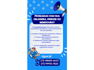 Técnico especializando no ramo da refrigeração,ligue e tire suas dúvidas de :(71)99910-7825/98683-4633